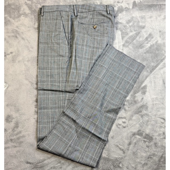 Bonobos Dress Pants Mens 33x37 Gray Blue Plaid Wool Blend Athletic Fit  Career